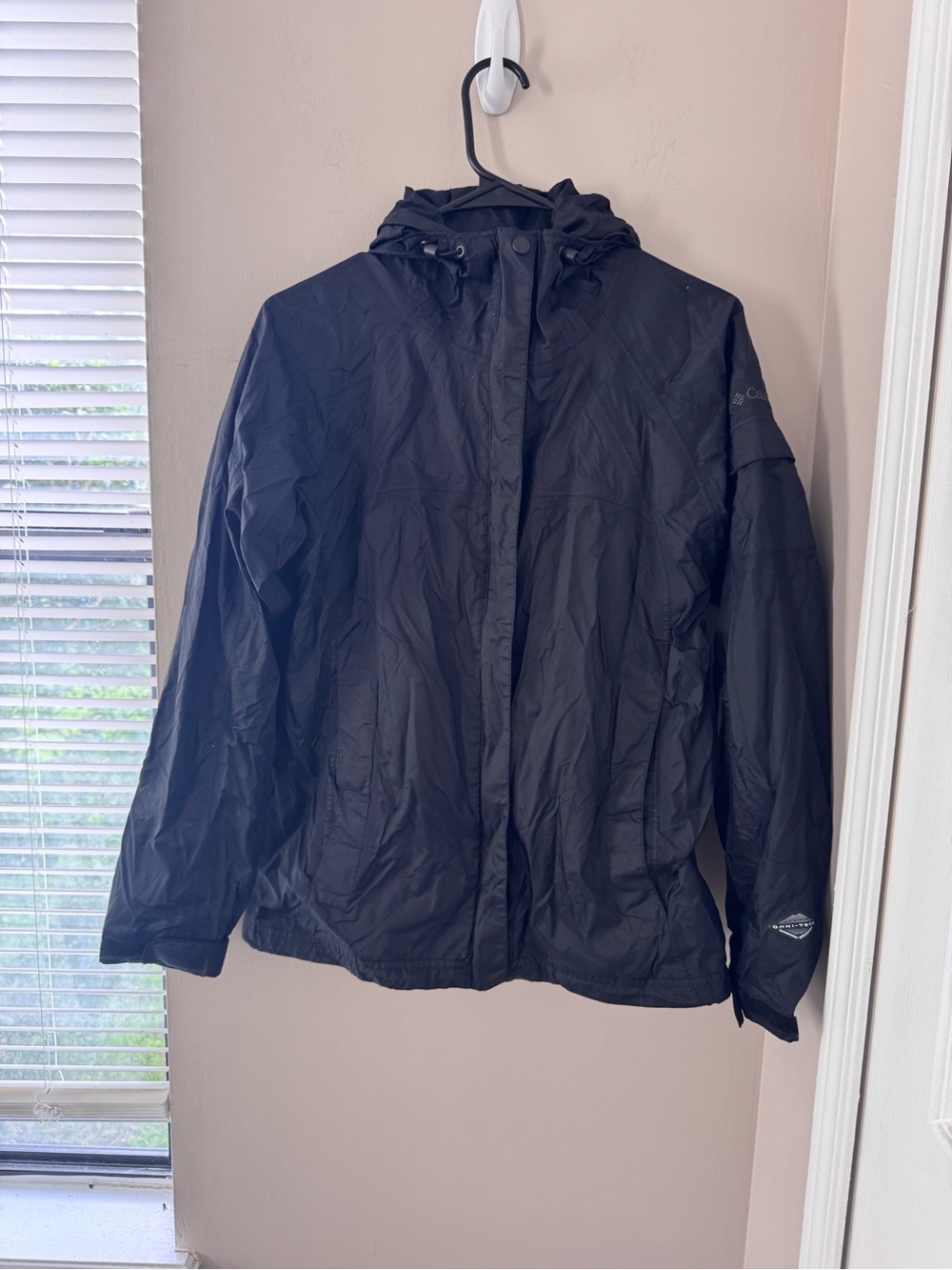 Columbia Black Rain Jacket Waterproof Small - OmniTech Hooded Lightweight Wind
